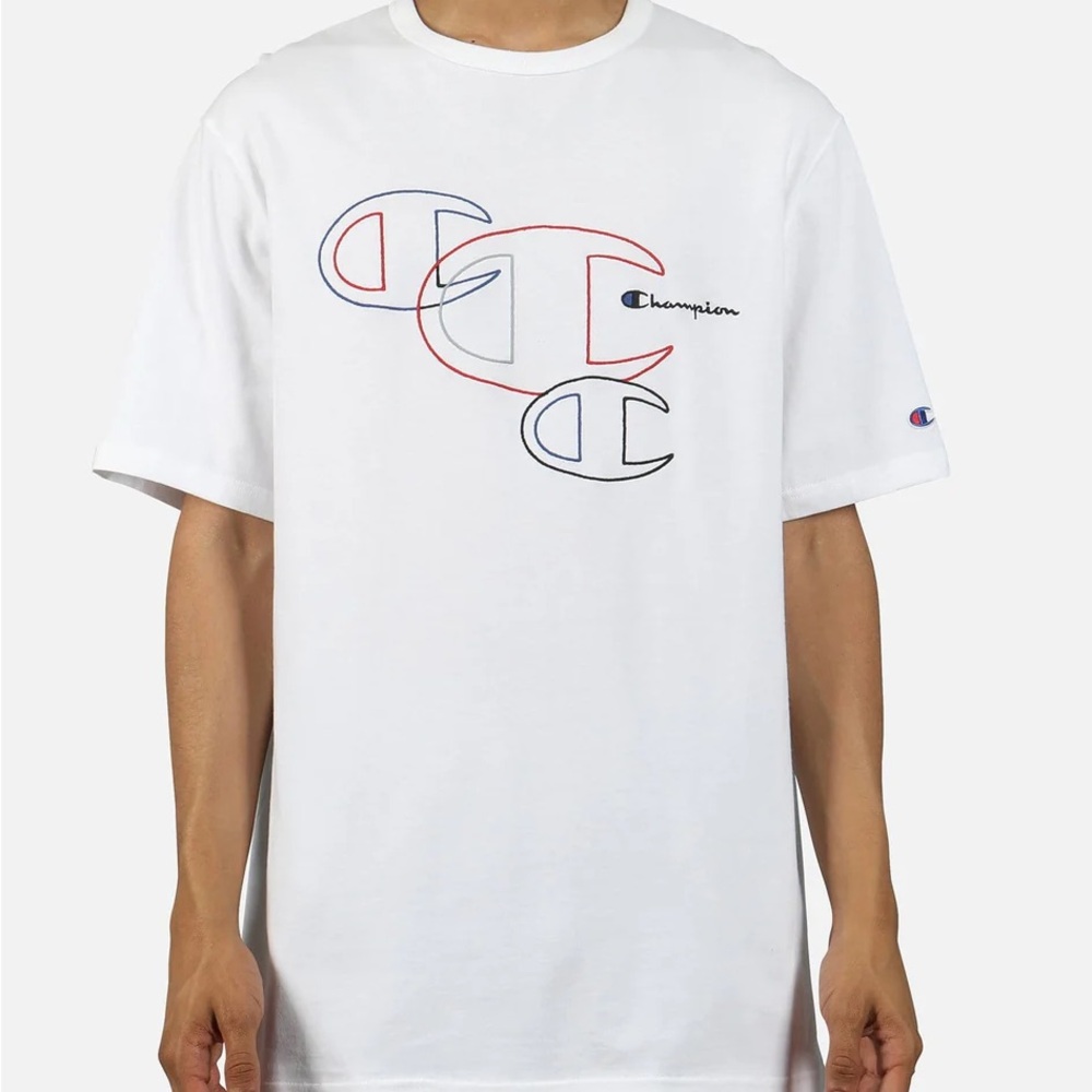 Champion Men's White Tee with Multicolor Logo
